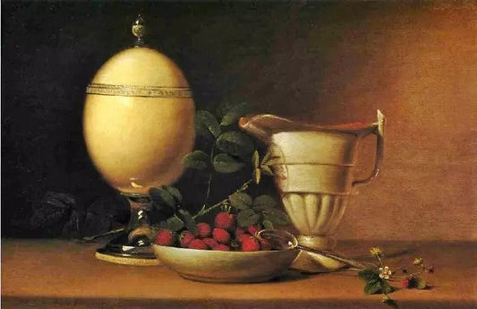 STILL LIFE WITH STRAWBERRIES AND OSTRICH EGG CUP