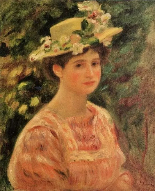 YOUNG WOMAN WEARING A HAT WITH WILD ROSES