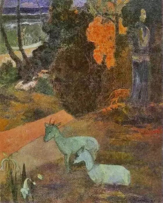 TAHITIAN LANDSCAPE WITH TWO GOATS