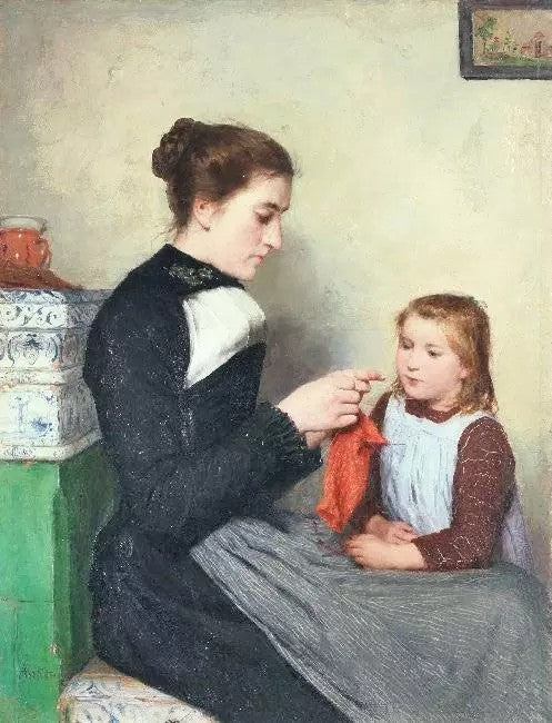 KNITTING BERNESE WOMAN WITH CHILD