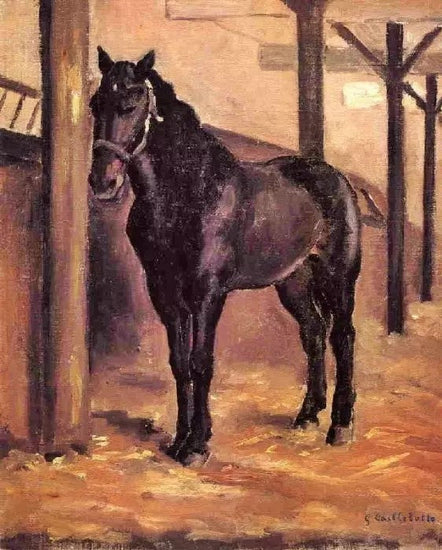 YERRES, DARK BAY HORSE IN THE STABLE
