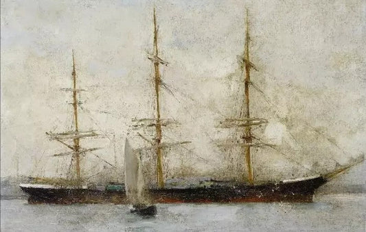 A THREE-MASTED SHIP AT ANCHOR