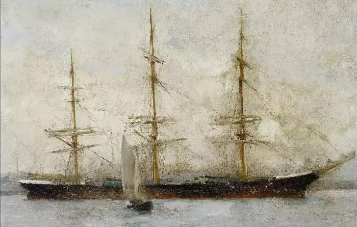 A THREE-MASTED SHIP AT ANCHOR