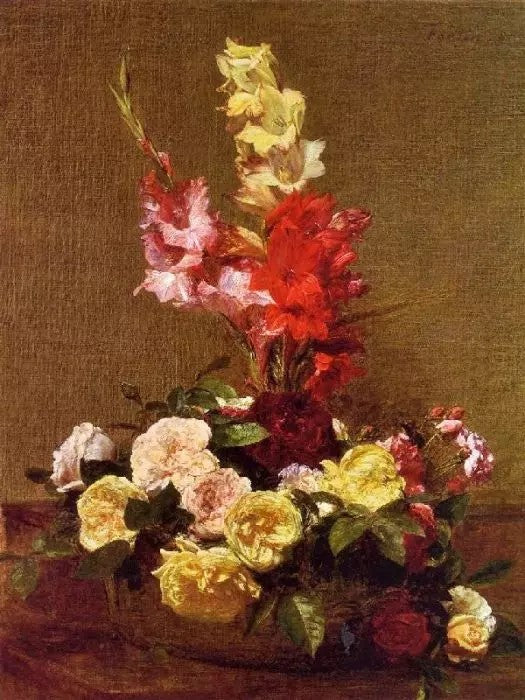 GLADIOLAS AND ROSES
