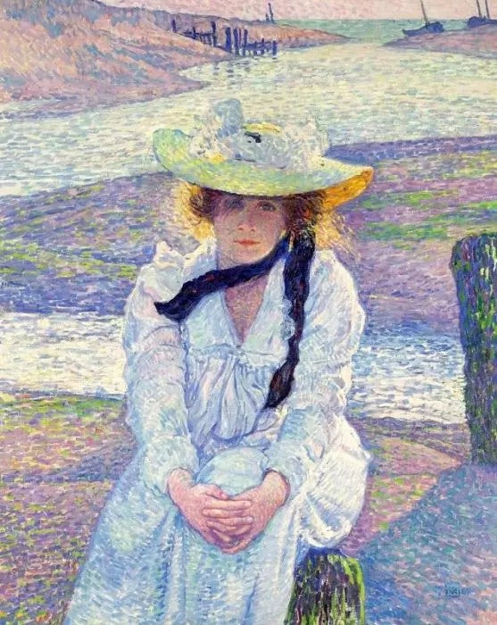 YOUNG WOMAN ON THE SANDY SHORE