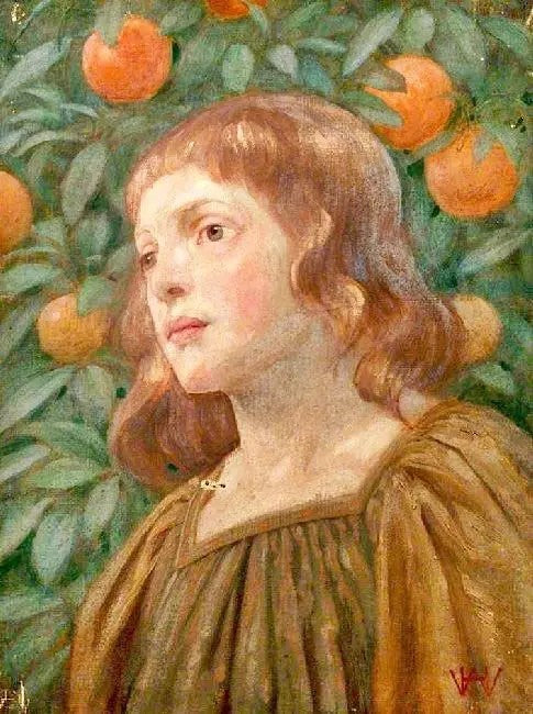 PORTRAIT OF A GIRL AGAINST AN ORANGE TREE