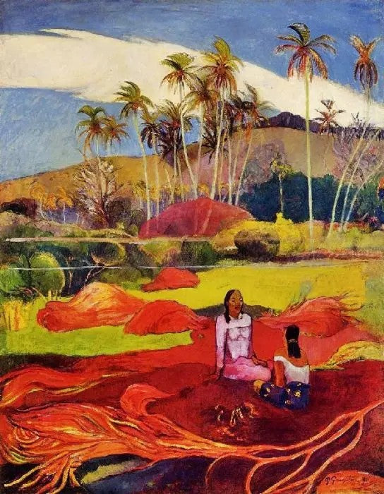TAHITIAN WOMEN UNDER THE PALMS