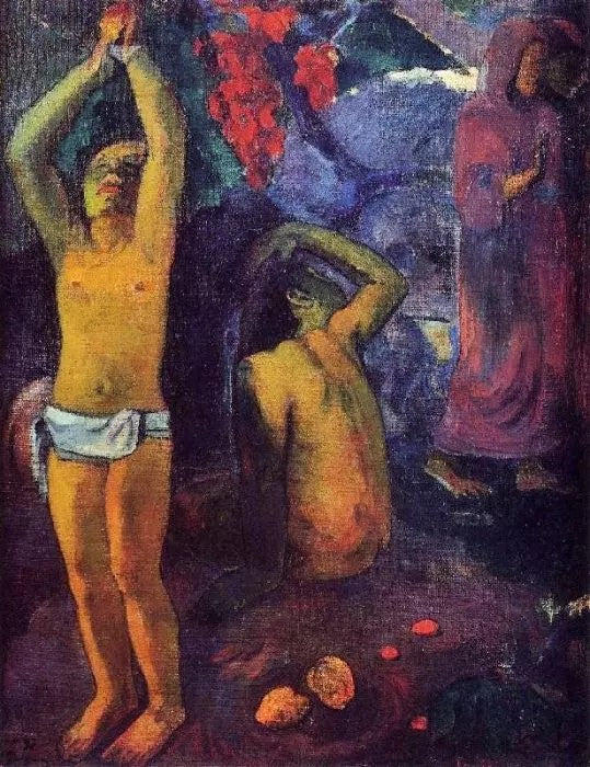 TAHITIAN MAN WITH HIS ARMS RAISED