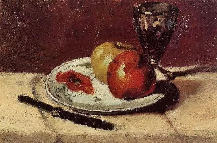 STILL LIFE, APPLES AND A GLASS