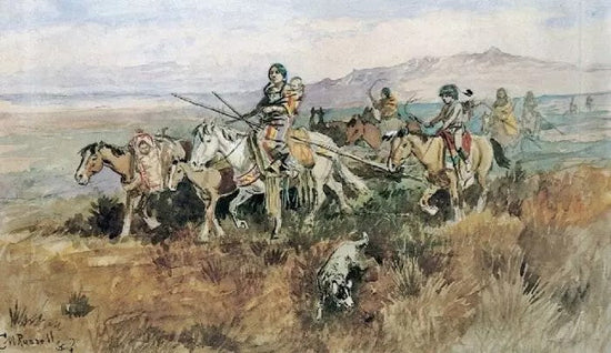 INDIAN WOMAN MOVING CAMP WITH TRAVOIS (THE TWINS)