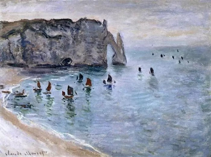 ETRETAT, LA PORTE D’AVAL: FISHING BOATS LEAVING THE HARBOUR