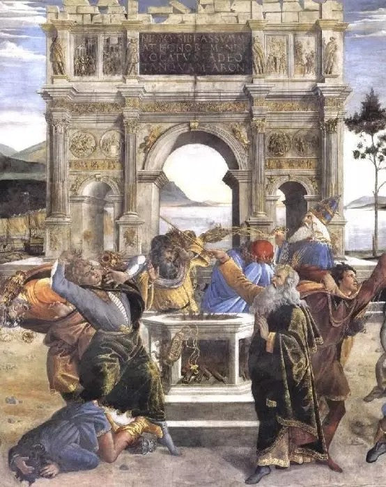 THE PUNISHMENT OF KORAH AND THE STONING OF MOSES AND AARON, DETAIL 1