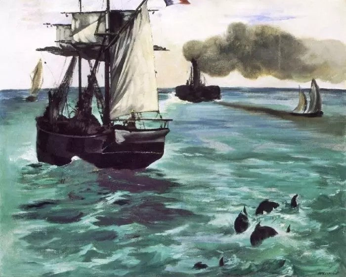 THE STEAMBOAT, SEASCAPE WITH PORPOISES