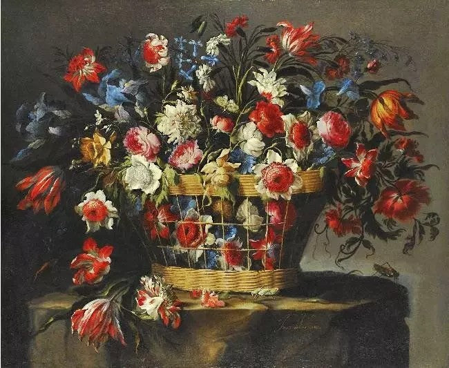 A STILL LIFE WITH CARNATIONS, PARROT TULIPS, ROSES, IRIS, DAFFODILS, ETC.
