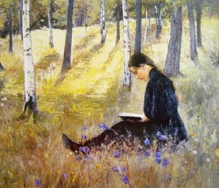 GIRL READING IN A LANDSCAPE