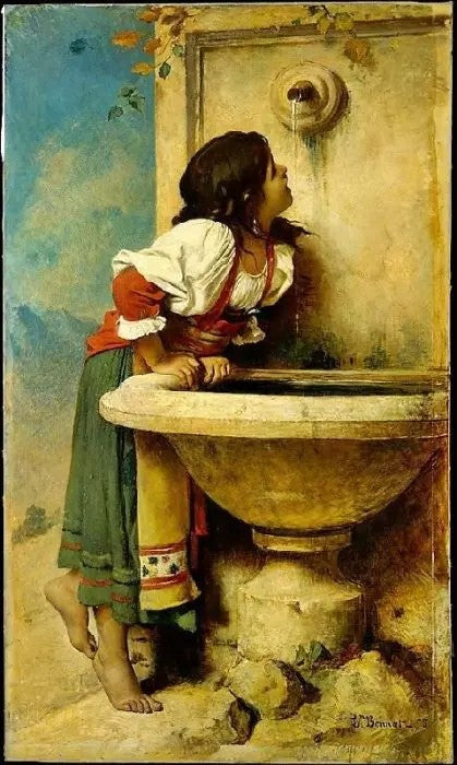 ROMAN GIRL AT A FOUNTAIN