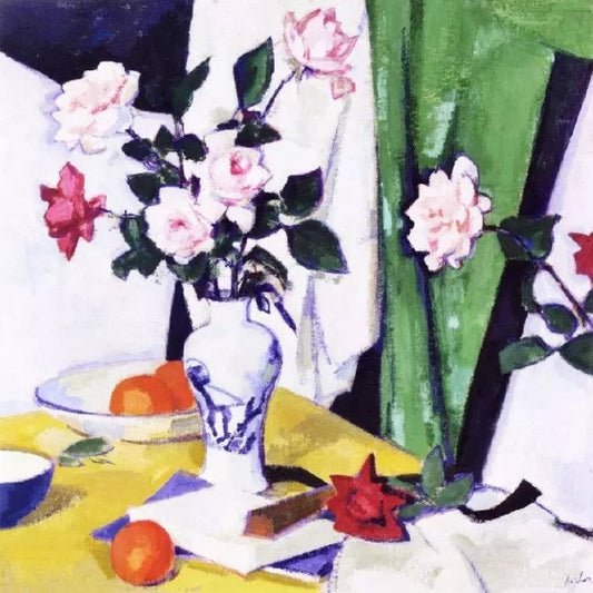 STILL LIFE WITH PINK AND RED ROSES IN A CHINESE VASE