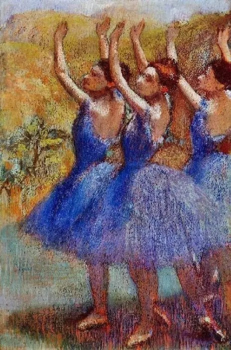 THREE DANCERS IN PURPLE SKIRTS