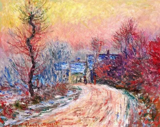COMING INTO GIVERNY IN WINTER, SUNSET