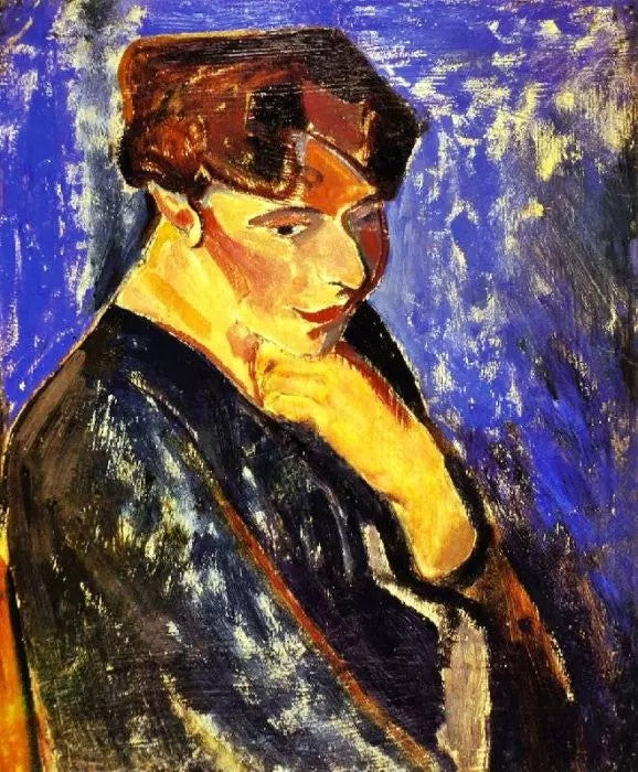 WOMAN WITH BLUE BACKGROUND (PORTRAIT OF A WOMAN)