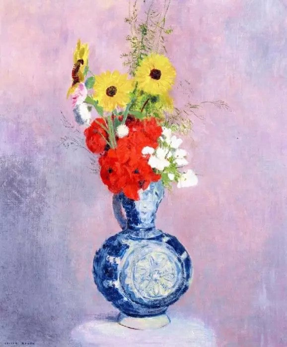 BOUQUET OF FLOWERS IN A BLUE VASE