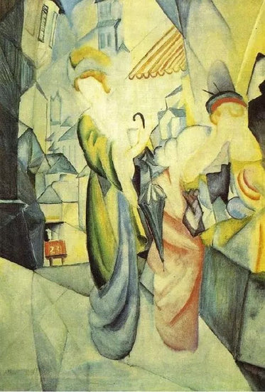 BRIGHT WOMEN IN FRONT OF THE HAT SHOP