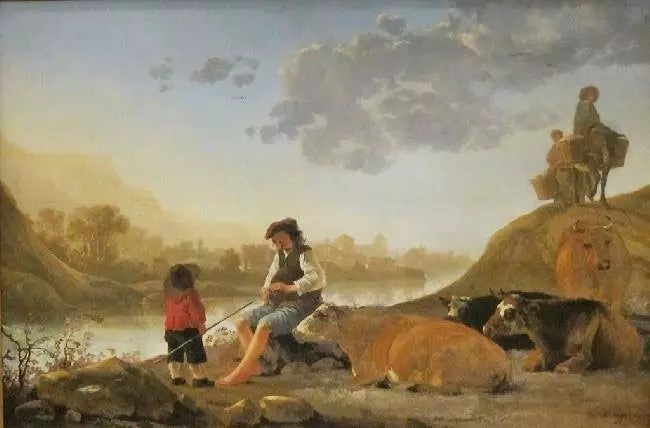 RIVER LANDSCAPE WITH BAGPIPE PLAYER