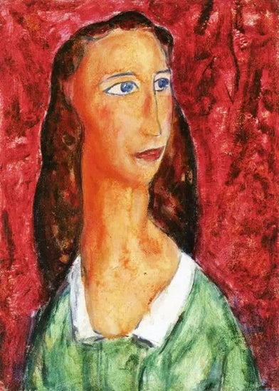 WOMAN IN A GREEN DRESS WITH WHITE COLLAR