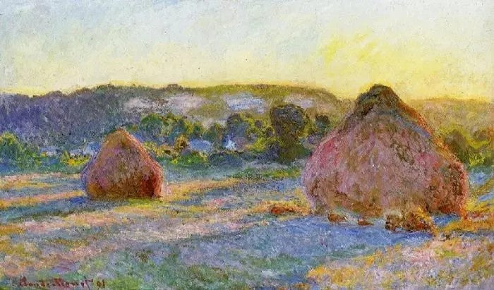 GRAINSTACKS AT THE END OF SUMMER, EVENING EFFECT