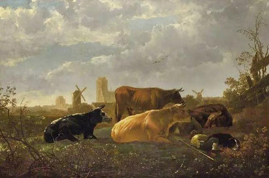 A DISTANT VIEW OF DORDRECHT WITH A SLEEPING HERDSMAN AND FIVE COWS (THE SMALL DORT)