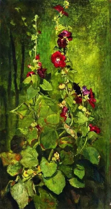RED HOLLYHOCKS
