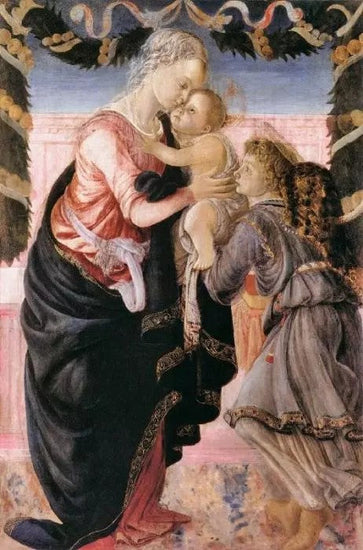 VIRGIN AND CHILD SUPPORTED BY AN ANGEL IN A GARLAND