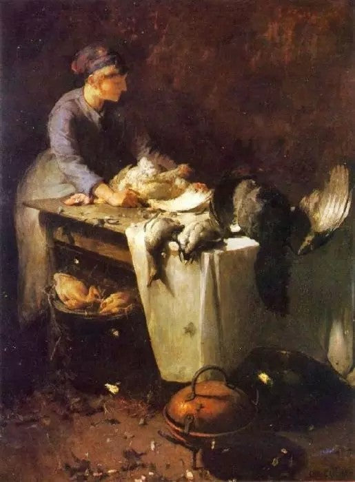 A YOUNG GIRL PREPARING POULTRY