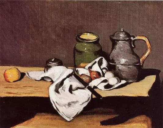 STILL LIFE WITH GREEN POT AND PEWTER JUG