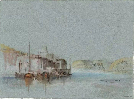 QUILLEBOEUF FROM THE RIVER, WITH THE TOWERS OF TANCARVILLE IN THE DISTANCE