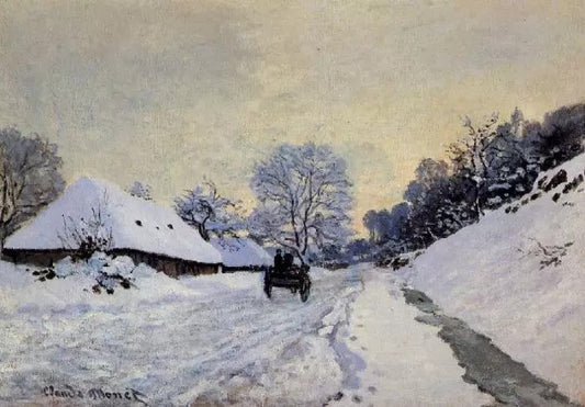 A CART ON THE SNOW COVERED ROAD WITH SAINT-SIMEON FARM