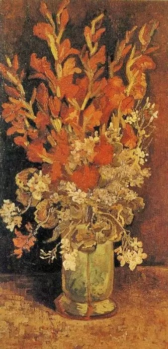 VASE WITH GLADIOLI AND OTHER FLOWERS