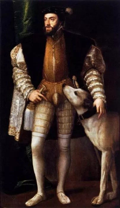 CHARLES V STANDING WITH HIS DOG