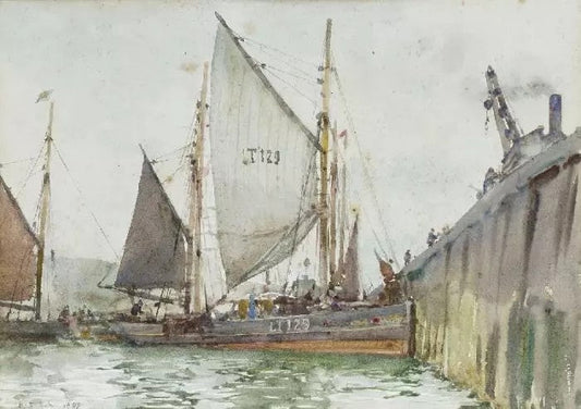 A LOWESTOFT TRAWLER COMING ALONGSIDE THE QUAY
